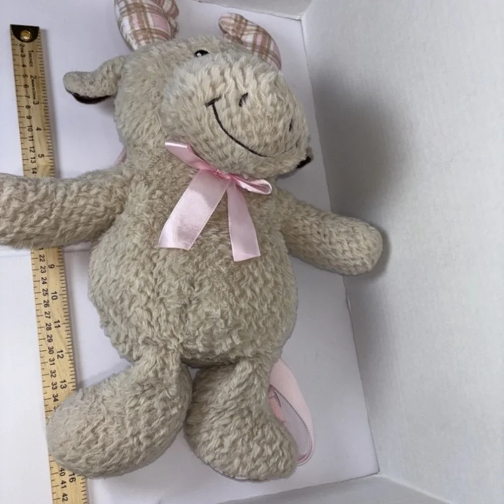 Tan Moose Plush Backpack‎ Pink Plaid Antlers Sherpa Faux Fur Stuffed Animal Bag